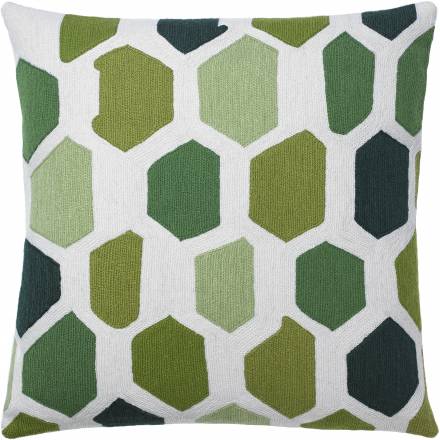 Judy Ross Textiles Hand-Embroidered Chain Stitch Quartz Throw Pillow cream/celery/lime/asparagus/spring green/hunter